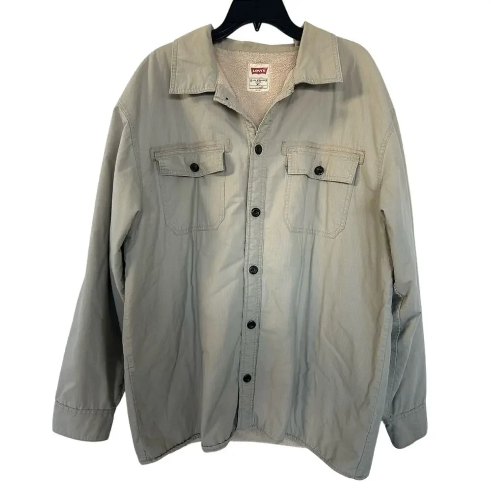 Levi’s Men’s Beige Sherpa Fleece Button-Down Jacket